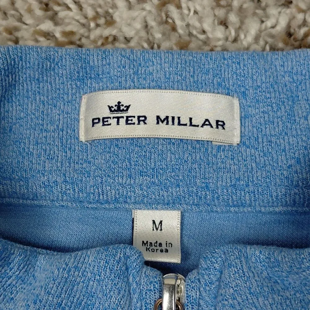 Peter Millar Tri Blend Melange Quarter Zip Sweater Mens Medium Blue Golf Preppy